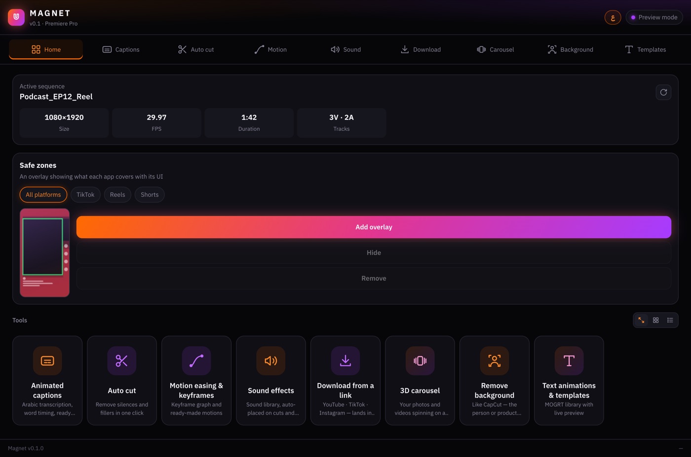 The Magnet panel in Premiere, tools as a grid
